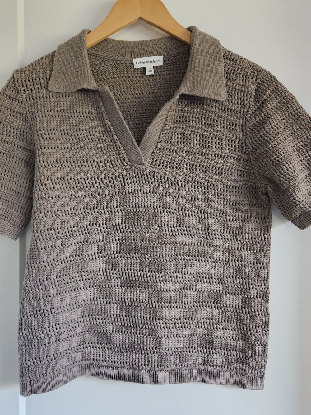 Calvin Klein Jeans Neutral Taupe Open-Knit Top
